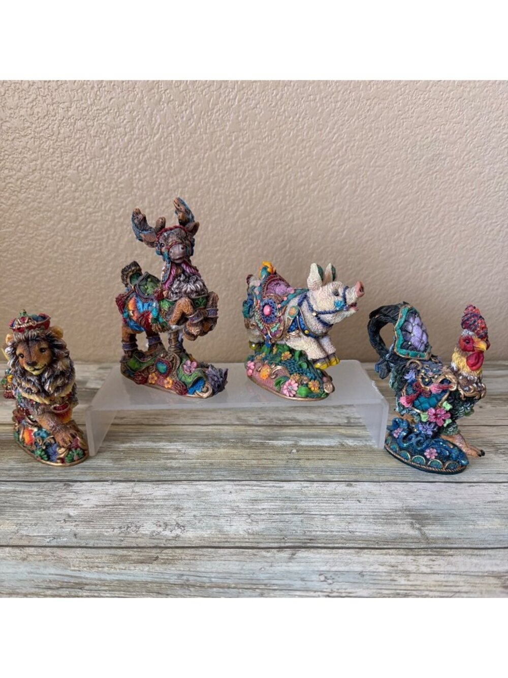 Crinkle Carousel Dept 56 Possible Dreams Lot of 4 Animals 1998 Resin Lion Pig